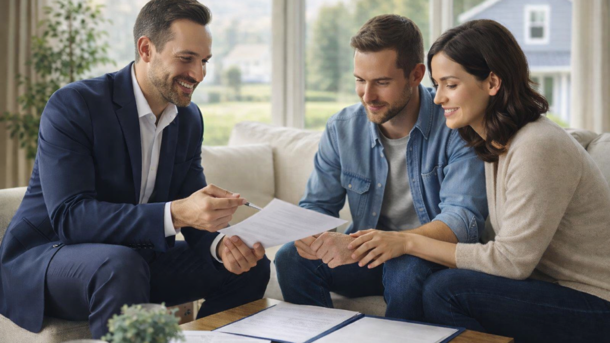 Rochester MN real estate agent reviewing home purchase documents with buyers