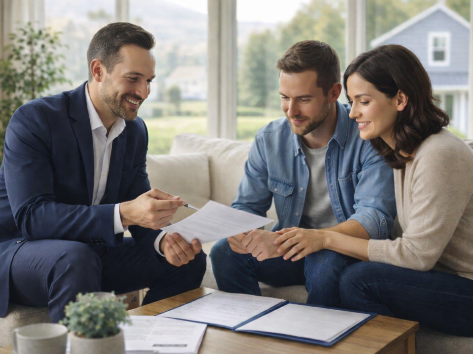 Rochester MN real estate agent reviewing home purchase documents with buyers